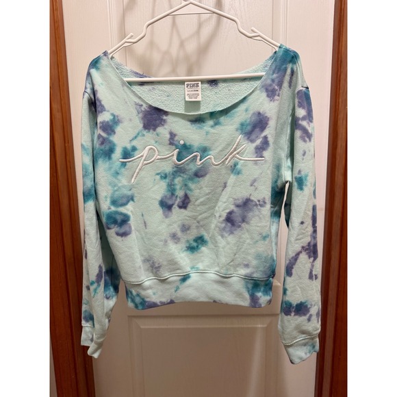 PINK Victoria's Secret Tops - Victoria's Secret PINK Tie Dye Off Shoulder Sweatshirt Blue Purple Small